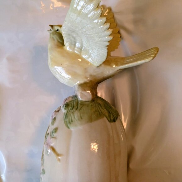 Vintage Porcelain Bell with Bird Landing on Branch with Blossoms 7" - Picture 3 of 5